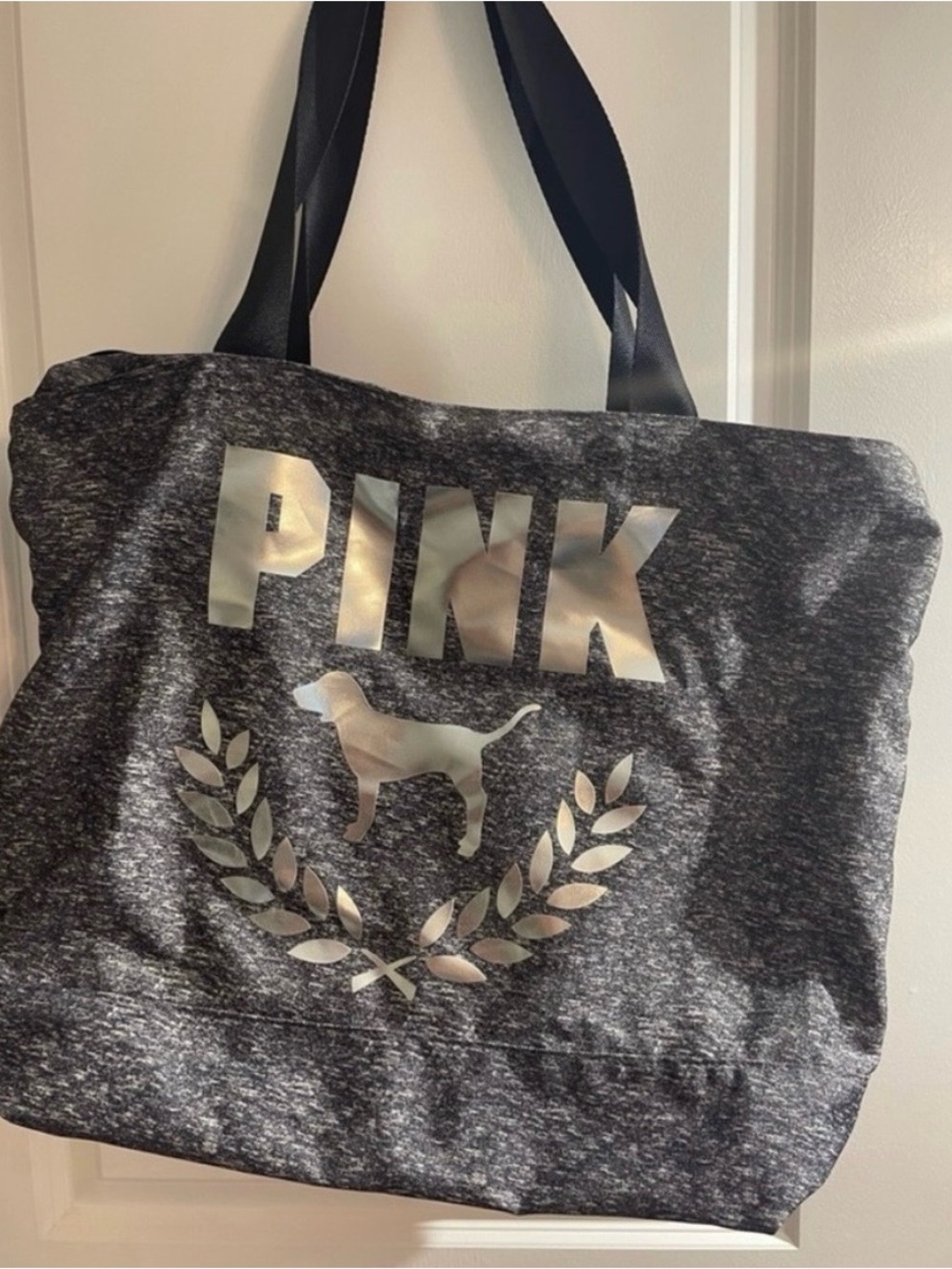 PINK Victoria's Secret Charcoal Tote with Metallic Logo